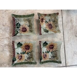 Prima Design Sunflower Glass Appetizer Plates Bowls Set 4 Wavy Square 6 Floral